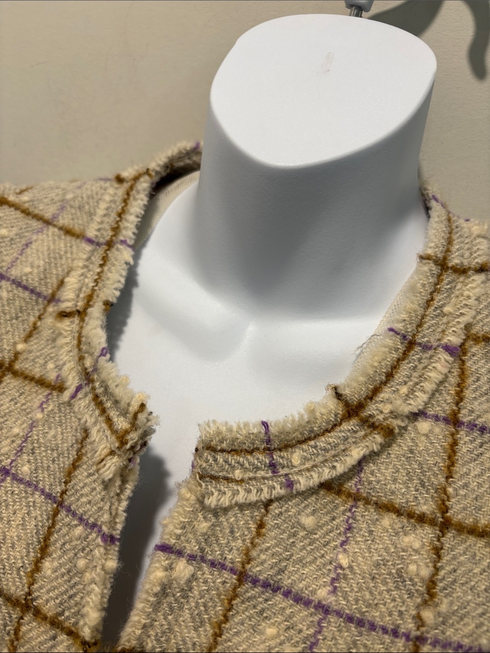 Isabel Marant Etoile Cream Wool Tweed Plaid Blazer Fringe Trim Size 36 - Picture 7 of 16